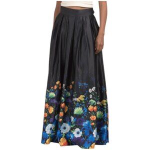 GRACIA Semi Box Pleated Flower Print Maxi Flare Skirt